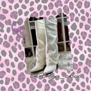 Pretty Little Thing White Cowboy Boots with Faux Snakeskin Size UK 7 (US…